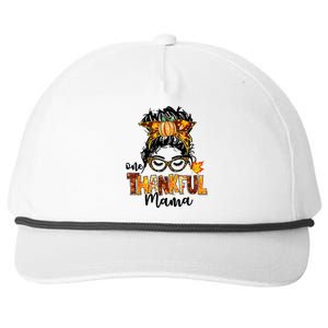 One Thankful Mama Funny Messy Bun Fall Autumn Thanksgiving Snapback Five-Panel Rope Hat