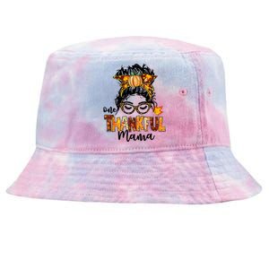 One Thankful Mama Funny Messy Bun Fall Autumn Thanksgiving Tie-Dyed Bucket Hat