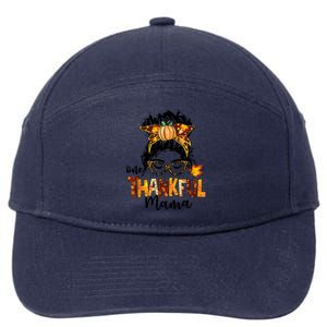 One Thankful Mama Funny Messy Bun Fall Autumn Thanksgiving 7-Panel Snapback Hat