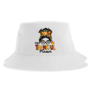 One Thankful Mama Funny Messy Bun Fall Autumn Thanksgiving Sustainable Bucket Hat