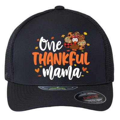 One Thankful Mama Turkey Leopard Thanksgiving Family Meaningful Gift Flexfit Unipanel Trucker Cap