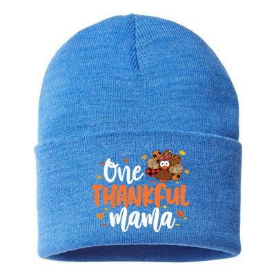 One Thankful Mama Turkey Leopard Thanksgiving Family Meaningful Gift Sustainable Knit Beanie