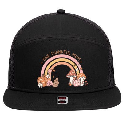 One Thankful Mom Thanksgiving Family Matching Rainbow Cute Gift 7 Panel Mesh Trucker Snapback Hat