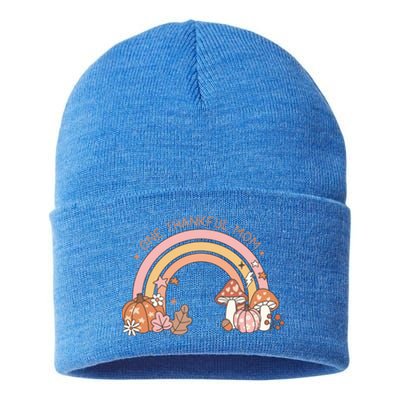 One Thankful Mom Thanksgiving Family Matching Rainbow Cute Gift Sustainable Knit Beanie