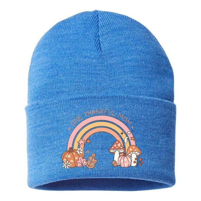 One Thankful Mom Thanksgiving Family Matching Rainbow Cute Gift Sustainable Knit Beanie