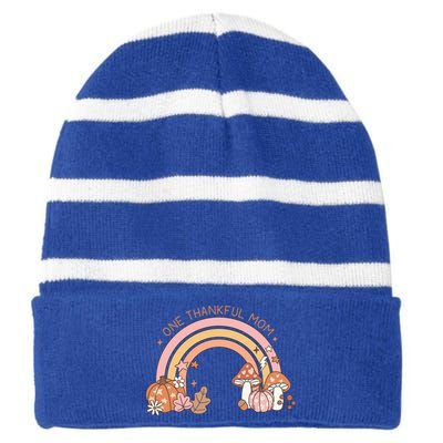 One Thankful Mom Thanksgiving Family Matching Rainbow Cute Gift Striped Beanie with Solid Band