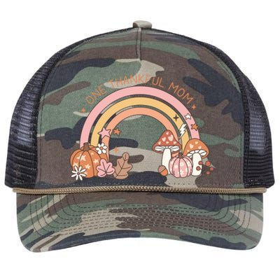 One Thankful Mom Thanksgiving Family Matching Rainbow Cute Gift Retro Rope Trucker Hat Cap