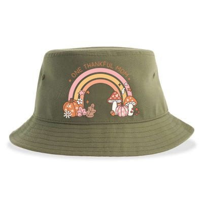 One Thankful Mom Thanksgiving Family Matching Rainbow Cute Gift Sustainable Bucket Hat