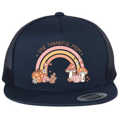 One Thankful Mom Thanksgiving Family Matching Rainbow Cute Gift Flat Bill Trucker Hat