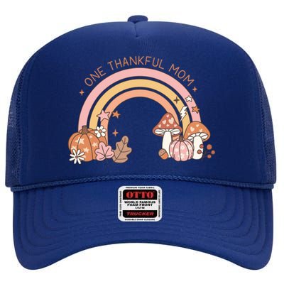 One Thankful Mom Thanksgiving Family Matching Rainbow Cute Gift High Crown Mesh Back Trucker Hat