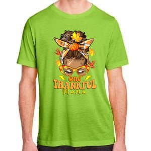 One Thankful Mama Leopard Messy Bun Autumn Thanksgiving Day Adult ChromaSoft Performance T-Shirt