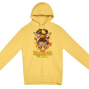 One Thankful Mama Leopard Messy Bun Autumn Thanksgiving Day Premium Pullover Hoodie