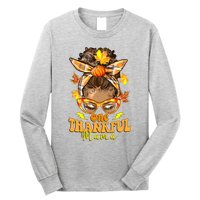 One Thankful Mama Leopard Messy Bun Autumn Thanksgiving Day Long Sleeve Shirt