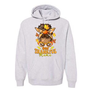 One Thankful Mama Leopard Messy Bun Autumn Thanksgiving Day Premium Hoodie