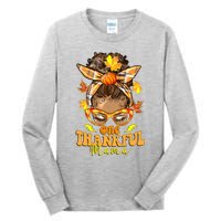 One Thankful Mama Leopard Messy Bun Autumn Thanksgiving Day Tall Long Sleeve T-Shirt