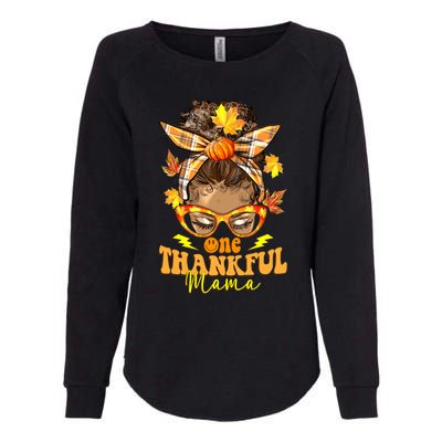 One Thankful Mama Leopard Messy Bun Autumn Thanksgiving Day Womens California Wash Sweatshirt