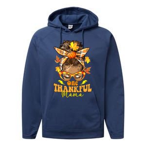 One Thankful Mama Leopard Messy Bun Autumn Thanksgiving Day Performance Fleece Hoodie