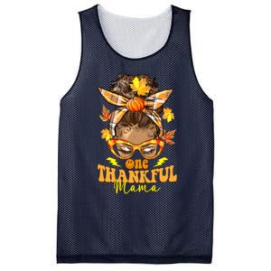 One Thankful Mama Leopard Messy Bun Autumn Thanksgiving Day Mesh Reversible Basketball Jersey Tank