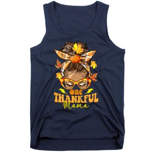 One Thankful Mama Leopard Messy Bun Autumn Thanksgiving Day Tank Top