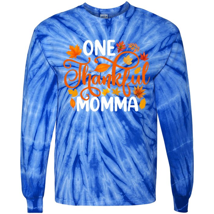 One Thankful Momma Funny Fall Autumn Thanksgiving Great Gift Tie-Dye Long Sleeve Shirt