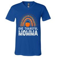 One Thankful Momma Gift Funny Fall Autumn Thanksgiving Cute Gift V-Neck T-Shirt