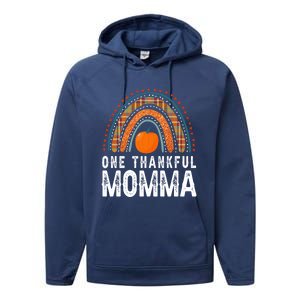 One Thankful Momma Gift Funny Fall Autumn Thanksgiving Cute Gift Performance Fleece Hoodie