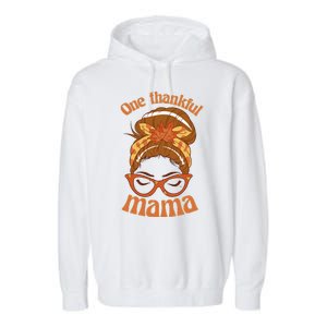 One Thankful Mama Autumn Festive Hair Bun Garment-Dyed Fleece Hoodie