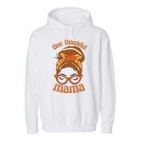 One Thankful Mama Autumn Festive Hair Bun Garment-Dyed Fleece Hoodie