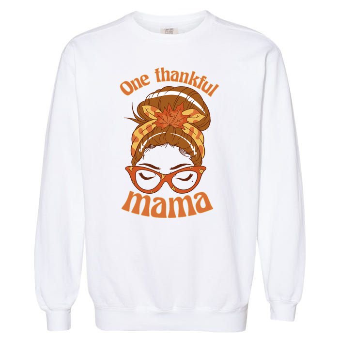 One Thankful Mama Autumn Festive Hair Bun Garment-Dyed Sweatshirt