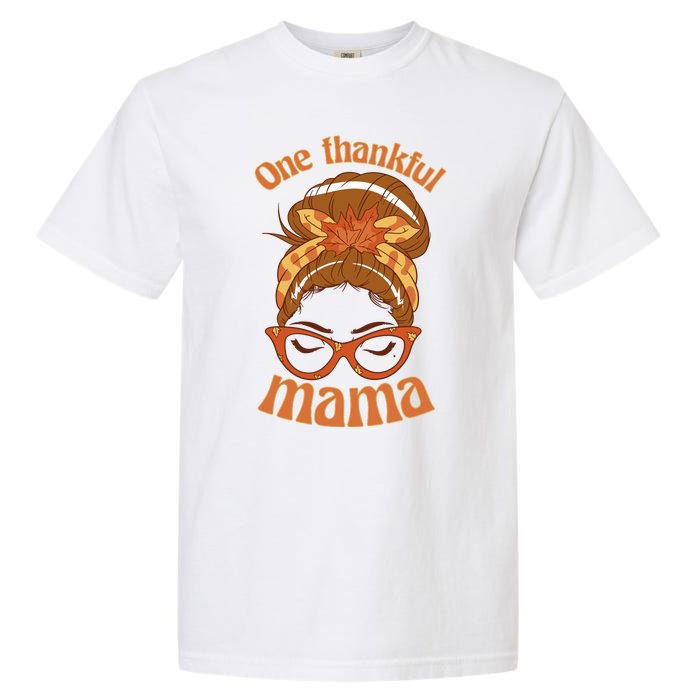 One Thankful Mama Autumn Festive Hair Bun Garment-Dyed Heavyweight T-Shirt