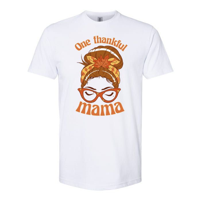 One Thankful Mama Autumn Festive Hair Bun Softstyle CVC T-Shirt