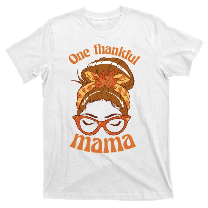 One Thankful Mama Autumn Festive Hair Bun T-Shirt