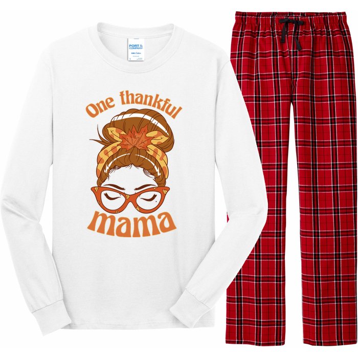 One Thankful Mama Autumn Festive Hair Bun Long Sleeve Pajama Set