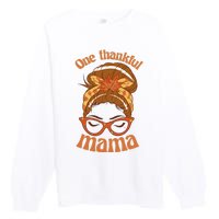 One Thankful Mama Autumn Festive Hair Bun Premium Crewneck Sweatshirt