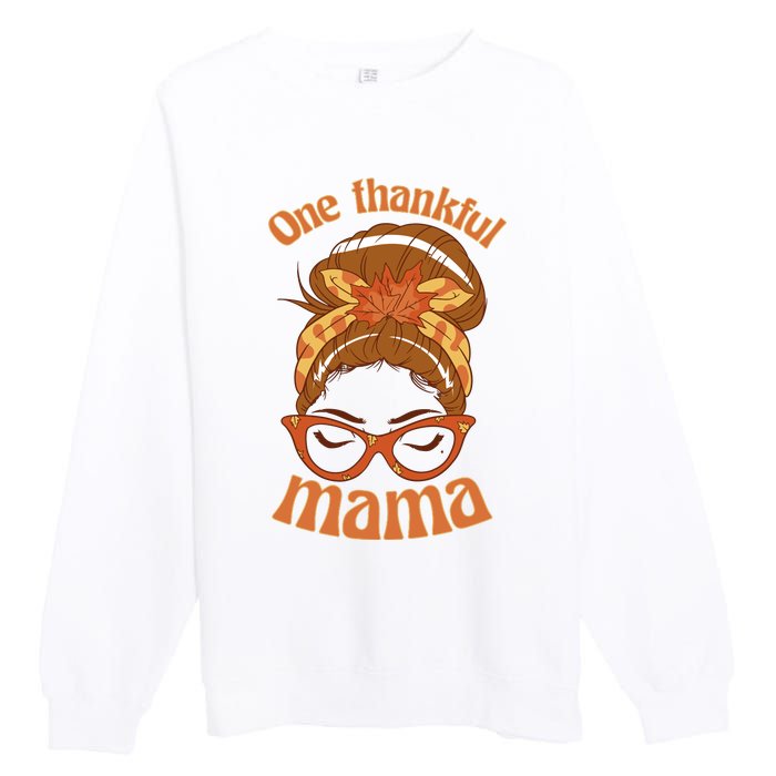 One Thankful Mama Autumn Festive Hair Bun Premium Crewneck Sweatshirt