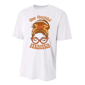 One Thankful Mama Autumn Festive Hair Bun Performance Sprint T-Shirt