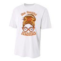 One Thankful Mama Autumn Festive Hair Bun Performance Sprint T-Shirt