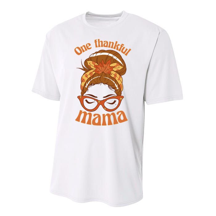 One Thankful Mama Autumn Festive Hair Bun Performance Sprint T-Shirt