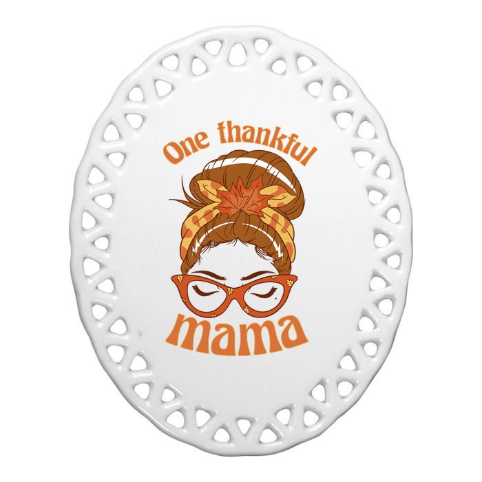 One Thankful Mama Autumn Festive Hair Bun Ceramic Oval Ornament