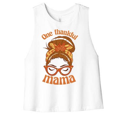 One Thankful Mama Autumn Festive Hair Bun Women's Racerback Cropped Tank