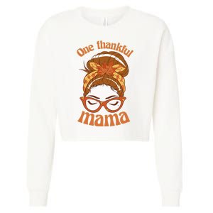 One Thankful Mama Autumn Festive Hair Bun Cropped Pullover Crew