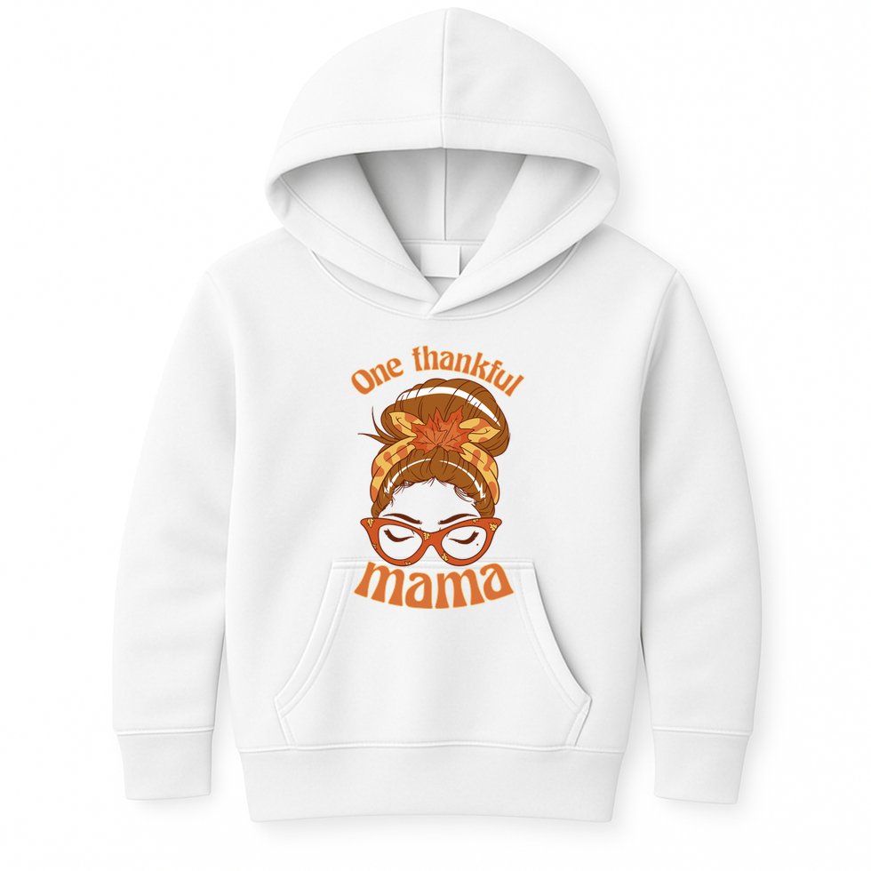 One Thankful Mama Autumn Festive Hair Bun Kids Hoodie