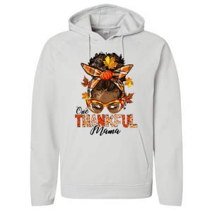 One Thankful Mama Black Messy Bun Fall Autumn Thanksgiving  Performance Fleece Hoodie