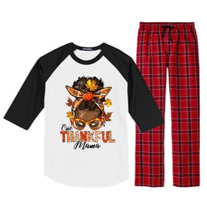 One Thankful Mama Black Messy Bun Fall Autumn Thanksgiving  Raglan Sleeve Pajama Set