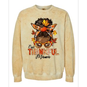 One Thankful Mama Black Messy Bun Fall Autumn Thanksgiving  Colorblast Crewneck Sweatshirt