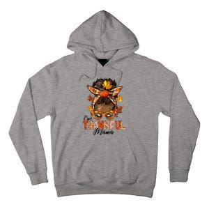 One Thankful Mama Black Messy Bun Fall Autumn Thanksgiving  Tall Hoodie