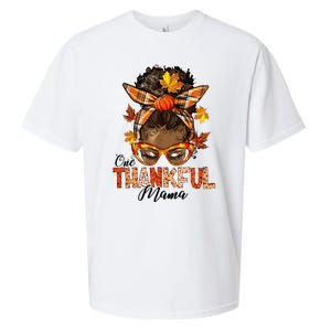 One Thankful Mama Black Messy Bun Fall Autumn Thanksgiving  Sueded Cloud Jersey T-Shirt