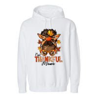 One Thankful Mama Black Messy Bun Fall Autumn Thanksgiving  Garment-Dyed Fleece Hoodie