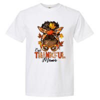 One Thankful Mama Black Messy Bun Fall Autumn Thanksgiving  Garment-Dyed Heavyweight T-Shirt