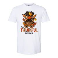 One Thankful Mama Black Messy Bun Fall Autumn Thanksgiving  Softstyle CVC T-Shirt